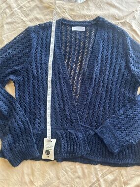 Open-Knit Navy Women's Cardigan Sweater